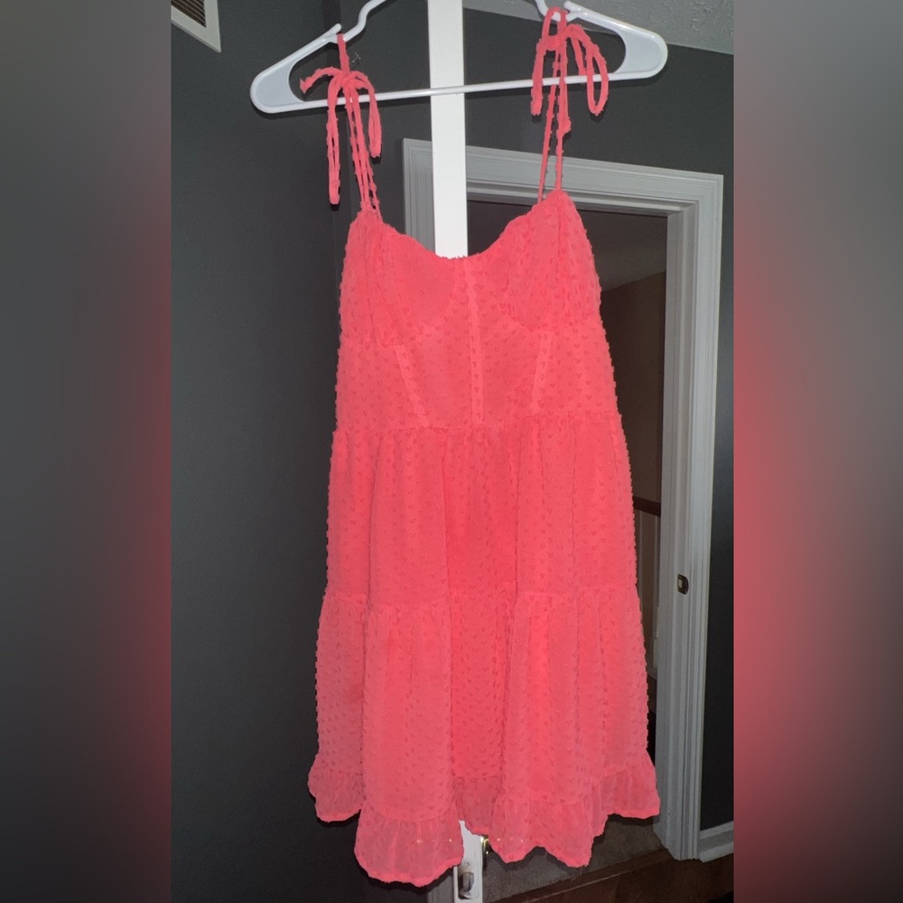 Coral Textured Sleeveless Dress